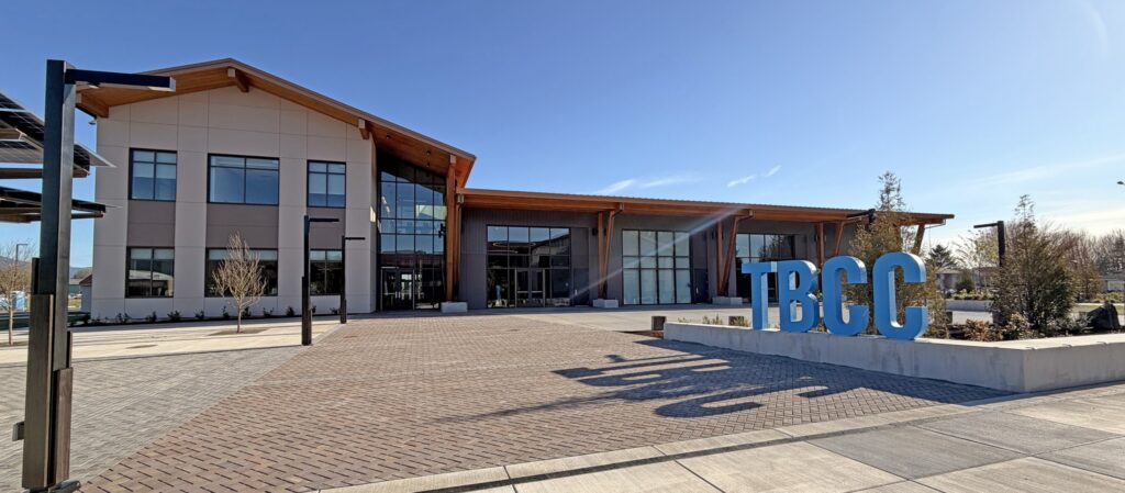 Administration & Health Sciences Building west-facing facade and the new Plaza between the AHS and SLS buildings